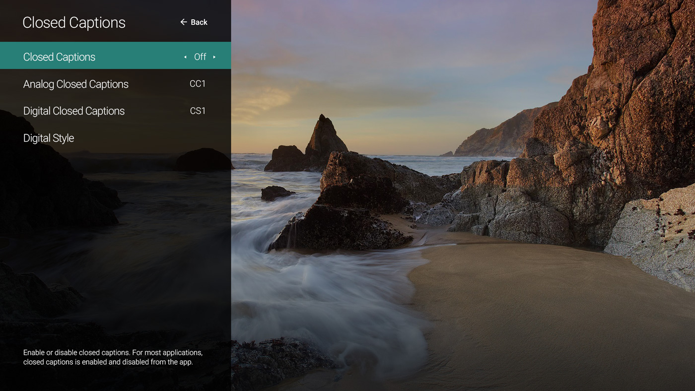 Closed Caption Settings on VIZIO Display System Settings on VIZIO Display